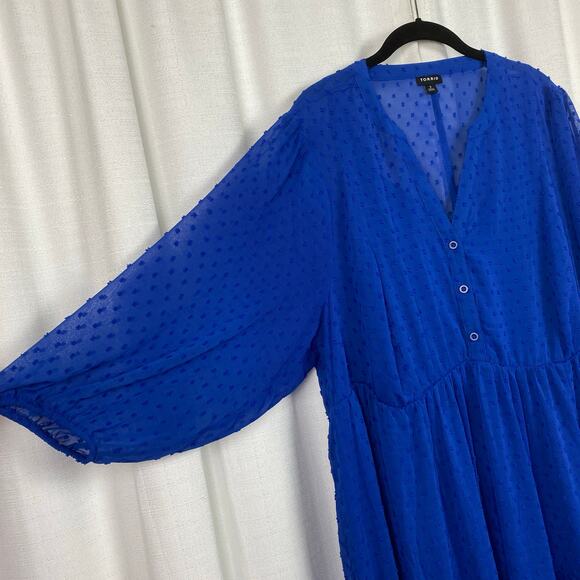 Torrid Blue Clip Dot Tiered Midi Dress Sz.3 - Picture 11 of 16